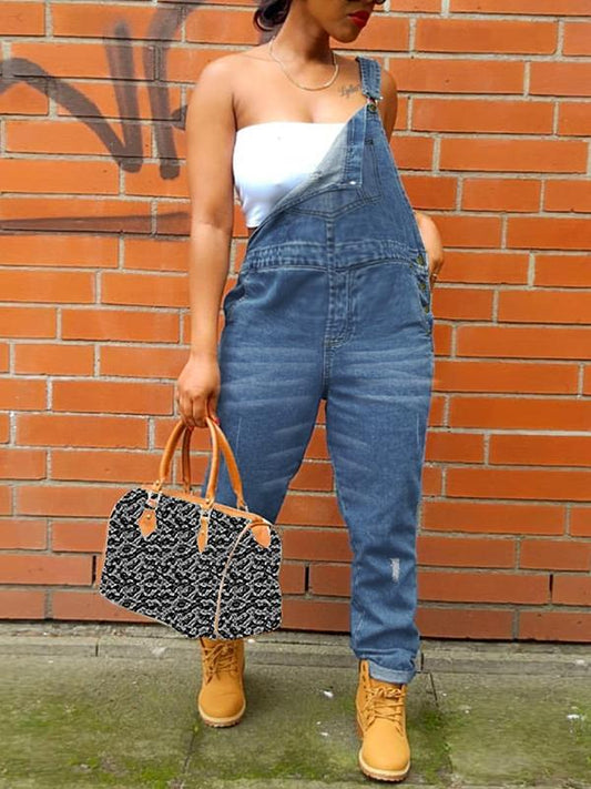 Buttons Denim Jeans Overall Maternity Long Jumpsuit