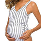 Striped Belt Maternity One Piece V-neck Fashion Swimwear