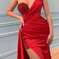 Slit Glitter Draped V-Neck Spaghetti Straps Women Maxi Dresses Evening Dress Sequin Dress