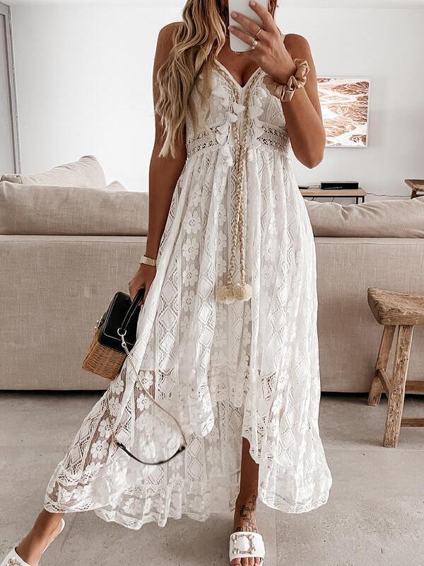 Lace sling v-neck maxi dresses women fashion summer dress