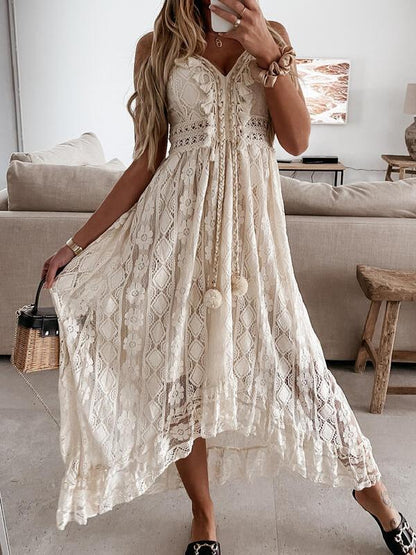 Lace sling v-neck maxi dresses women fashion summer dress