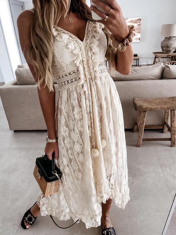 Lace sling v-neck maxi dresses women fashion summer dress