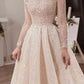 Patchwork Glitter Off Shoulder Boat Neck Long Sleeve A-Line Midi Dress Women Fashion Elegant Dress