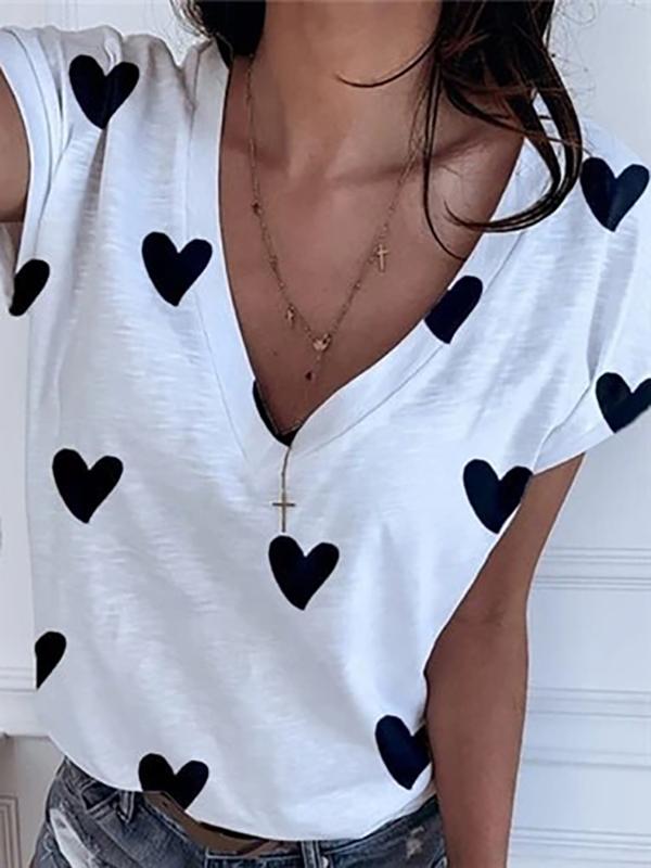 Heart Shape Oversize V-Neck Short Sleeve Women's T-Shirt