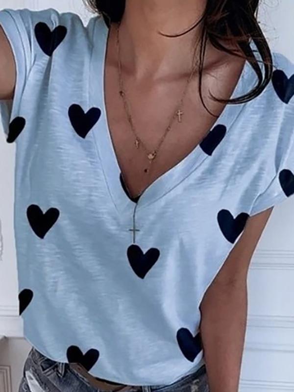 Heart Shape Oversize V-Neck Short Sleeve Women's T-Shirt