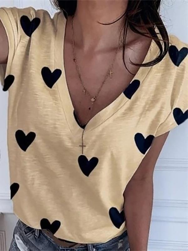 Heart Shape Oversize V-Neck Short Sleeve Women's T-Shirt