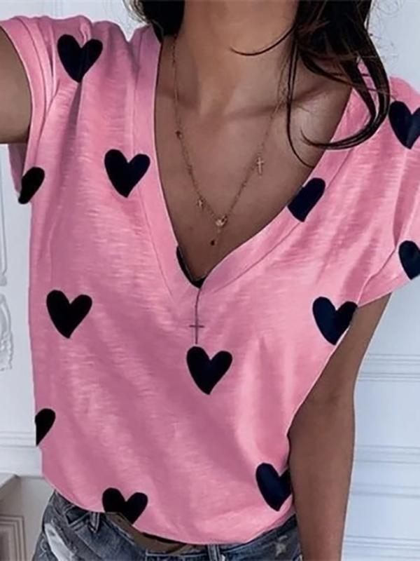 Heart Shape Oversize V-Neck Short Sleeve Women's T-Shirt