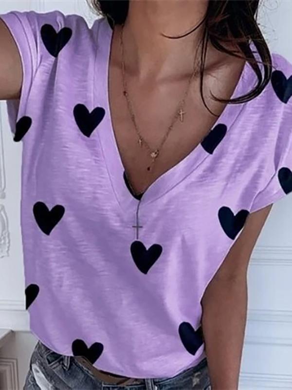 Heart Shape Oversize V-Neck Short Sleeve Women's T-Shirt