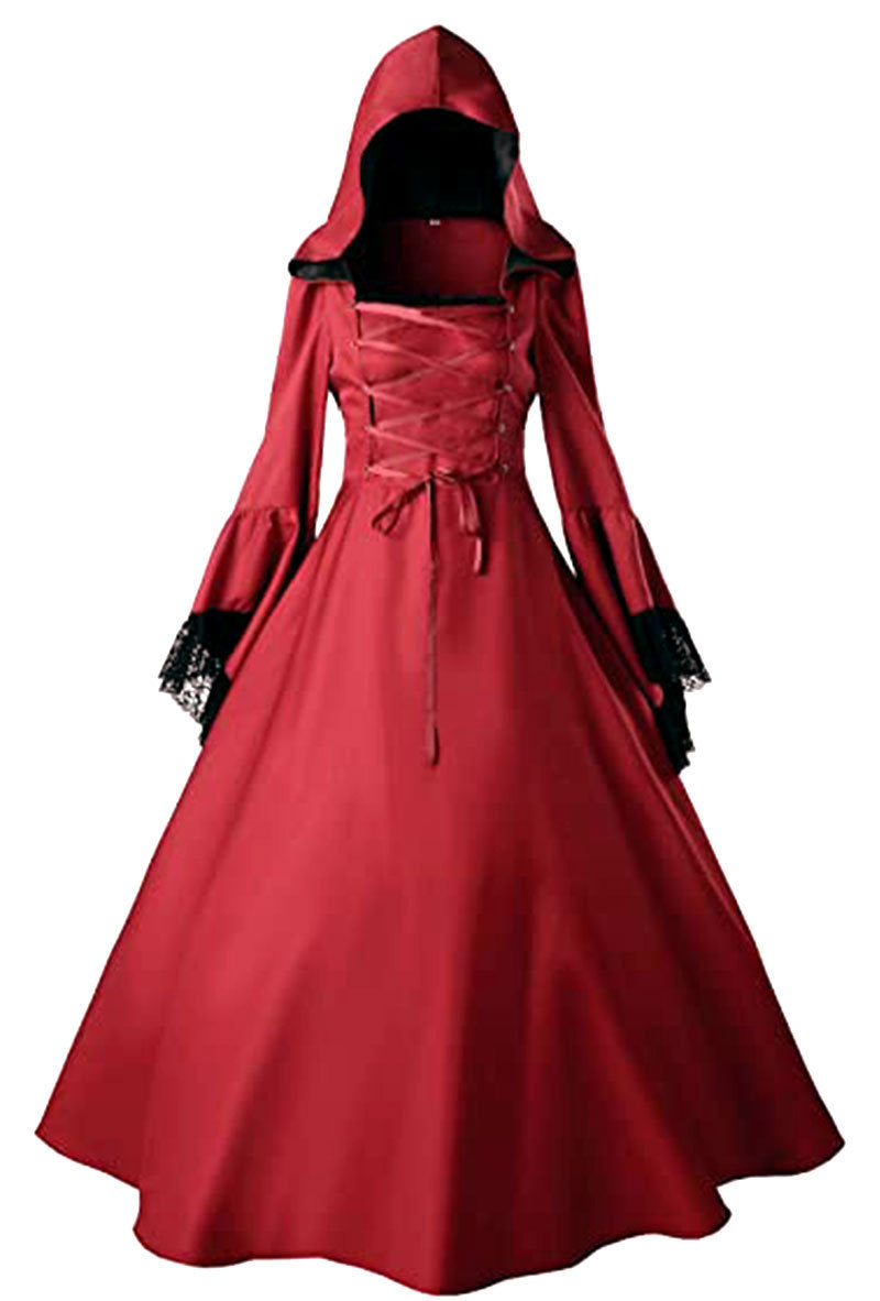 Seindeal Women's Gothic Victorian Witch Vampire Renaissance Long Maternity Halloween Dress Cosplay Hooded Costume for Evening Party