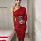 Seindeal Sequin One Shoulder Bodycon Boat Neck Long Sleeve Side Slit Sleeveless Irregular Maternity Midi Dress