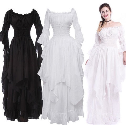 Medieval Bell Sleeve Vintage Dress Gothic Evening Dress Dance Drama Costume Princess Dress Halloween