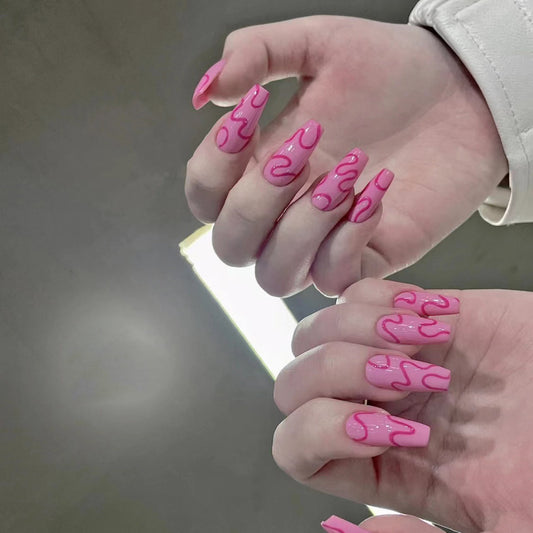 Handcrafted Y2K Euro-American Sexy Girl UV Gel Nails - Finished Products, Detachable Stickers Barbie Pink Blush