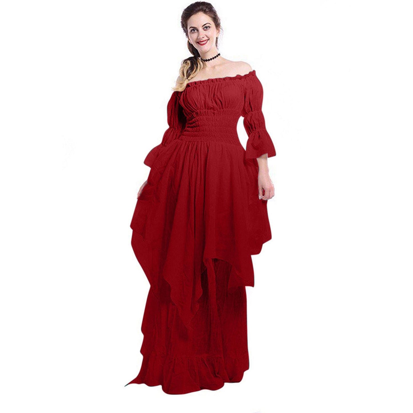 Medieval Bell Sleeve Vintage Dress Gothic Evening Dress Dance Drama Costume Princess Dress Halloween