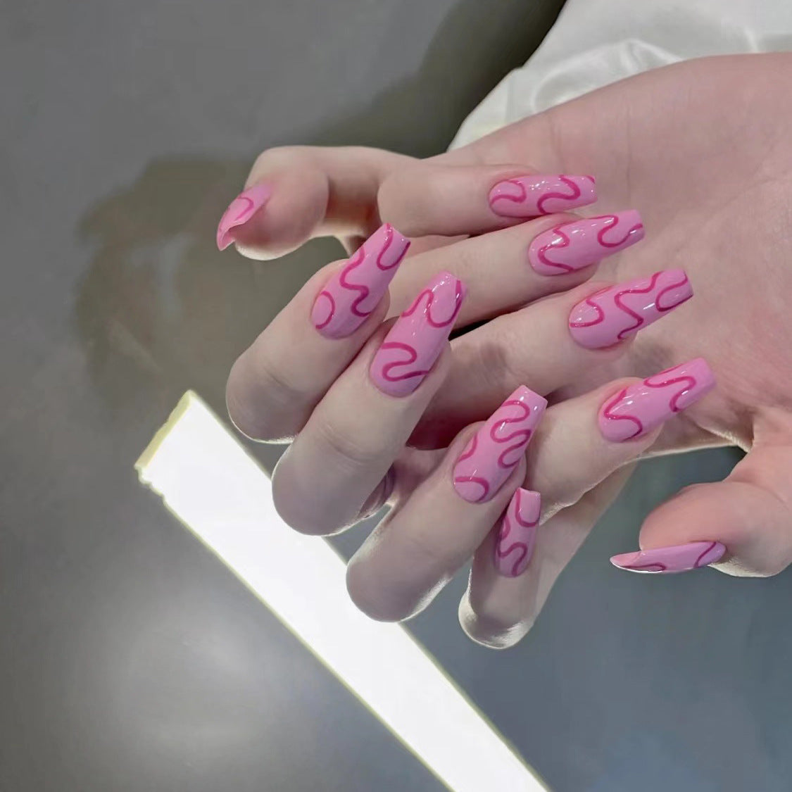 Handcrafted Y2K Euro-American Sexy Girl UV Gel Nails - Finished Products, Detachable Stickers Barbie Pink Blush