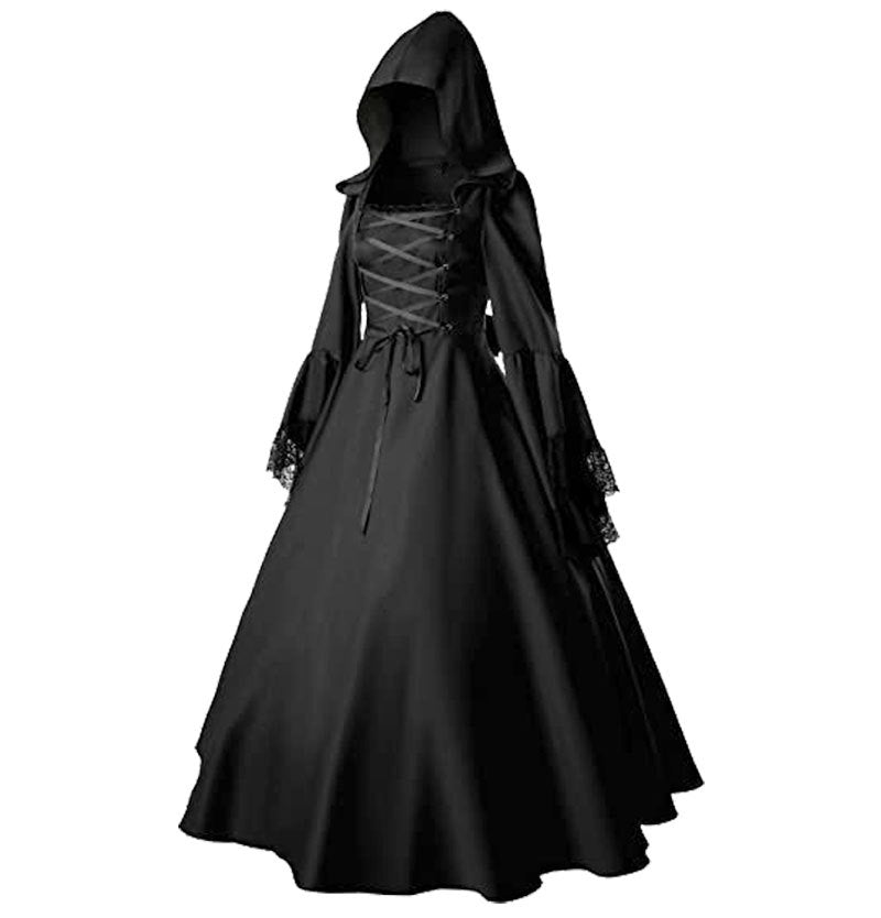 Seindeal Women's Gothic Victorian Witch Vampire Renaissance Long Maternity Halloween Dress Cosplay Hooded Costume for Evening Party