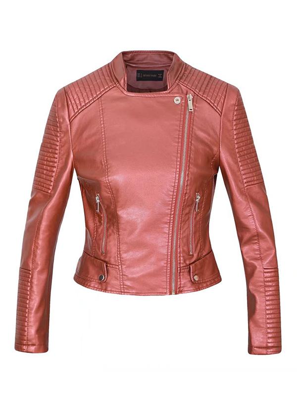 Seindeal Women's Fashion Leather Jacket Transition Jacket Zipper Pockets