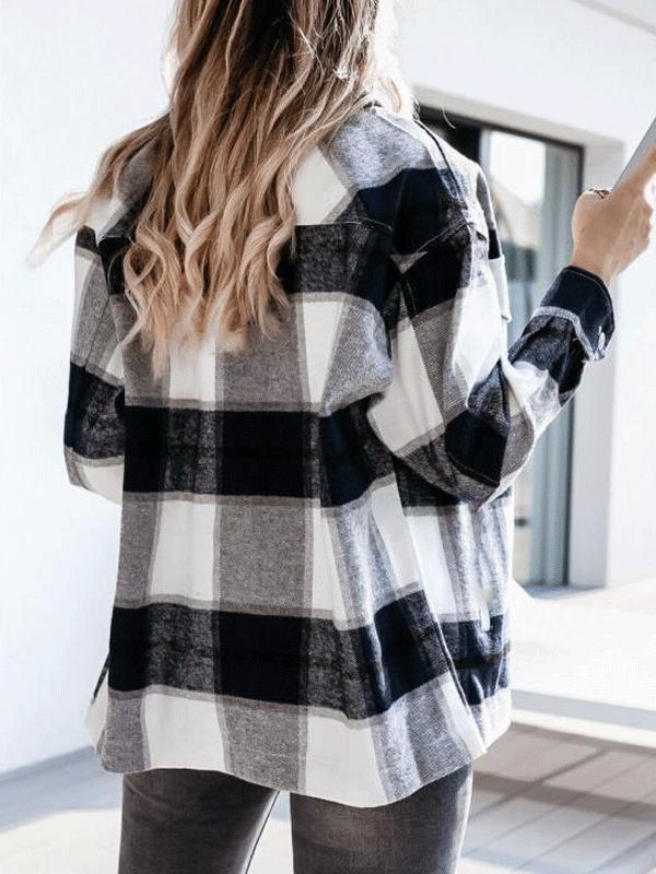 Checkered single-breasted turn-down collar long-sleeved ladies shirt jacket lumberjack jacket