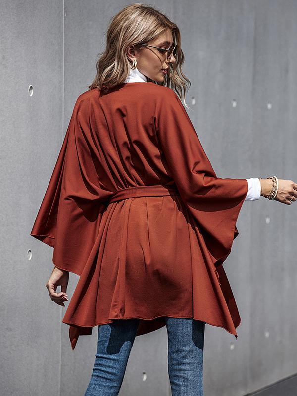 Seindeal Women's fashion cape poncho coat tie belt irregular