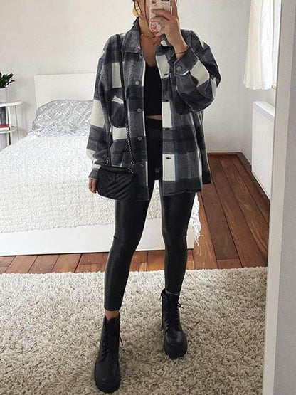 Seindeal Blue White Plaid Single Breasted Oversize Blouse Overshirt Shirt Jacket Lumberjack Jacket Flannel Shirt Jacket Women Fashion