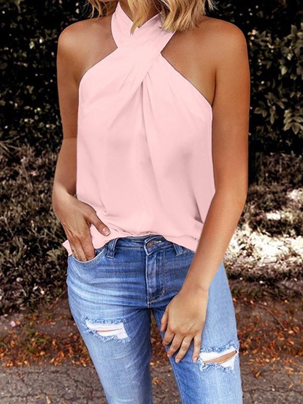 Halter Off Shoulder Sleeveless Casual T-shirt Women