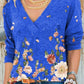 Floral Print V Neck Long Sleeve Casual T-shirt Long Women Top