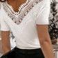 Crochet Lace Cut Out V-Neck Short Sleeve Regular Women's Fashion T-shirt