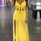 Solid Bowknot Slit Cut Out Flowy Floor Length Plunging Neckline Maternity Maxi Dress