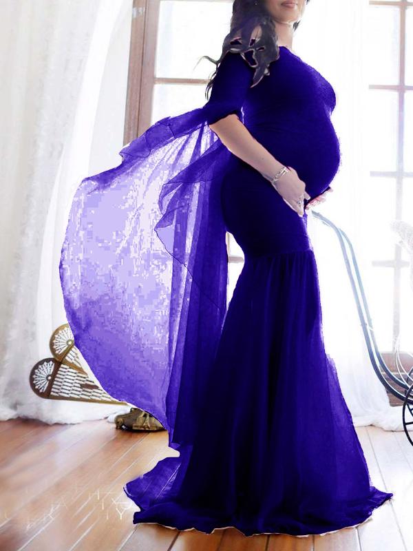 Seindeal Grenadine Bodycon Mermaid Flying Sleeve Glamorous Maxi Maternity Baby Shower Dress UK