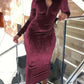 Pleuche Zipper Band Collar Pregnant Bodycon Maternity Dress