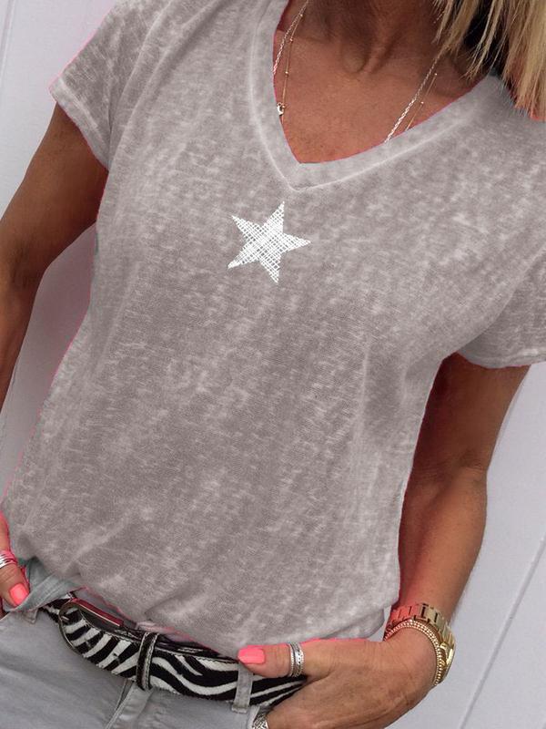 Short-sleeved fashion t-shirt with V-neck and galaxy print