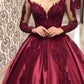 Red V-Neck Long Sleeve Elegant Maxi Dress Party Dress Evening Dress