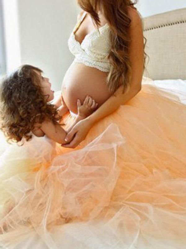 Seindeal Patchwork Grenadine Pleated Fluffy Puffy Tulle Long Tutu Skirt for Maternity Photoshoot