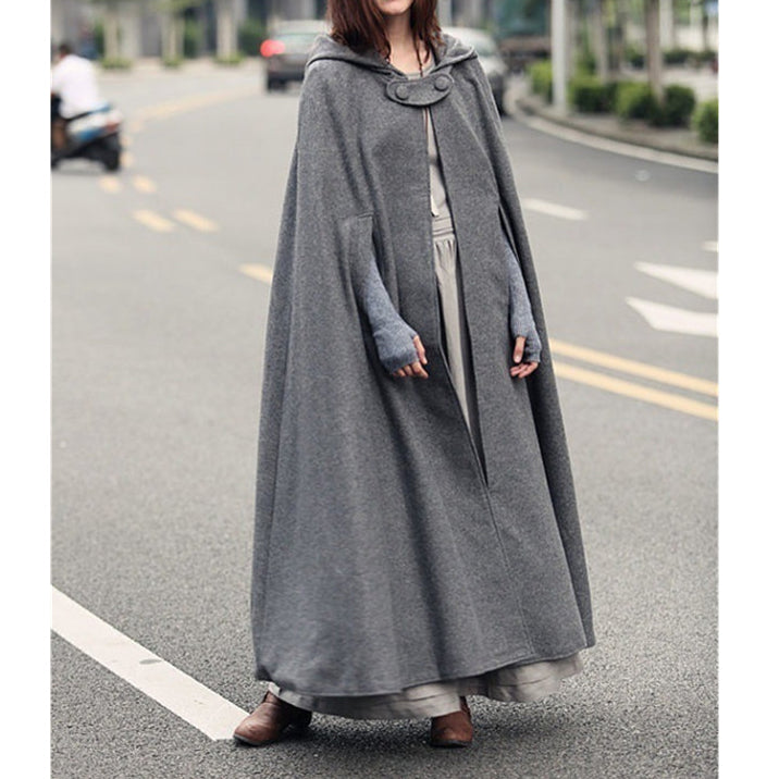 Seindeal Hooded Elegant Floor-length Cloak Poncho Cape Wool Coat Medieval Winter Coat Women Halloween Pregnant