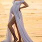 Seindeal Draped Off Shoulder Slit Maternity Photoshot Maxi Dress