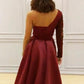 Patchwork One Shoulder Side Slit Long Sleeve Maxi Dress Women's Fashion Evening Dress