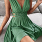 Cut Out Pleated V Neck Sleeveless Women Mini Dresses Party Dress