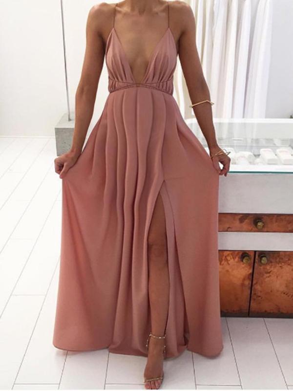 Solid Spaghetti Strap V-neck Baby Shower Boho Maternity Maxi Dress