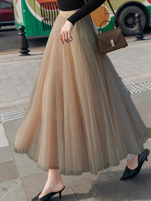 Seindeal Tulle skirt maxi skirt party mesh pleated elegant women