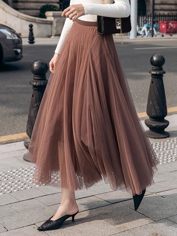 Seindeal Tulle skirt maxi skirt party mesh pleated elegant women