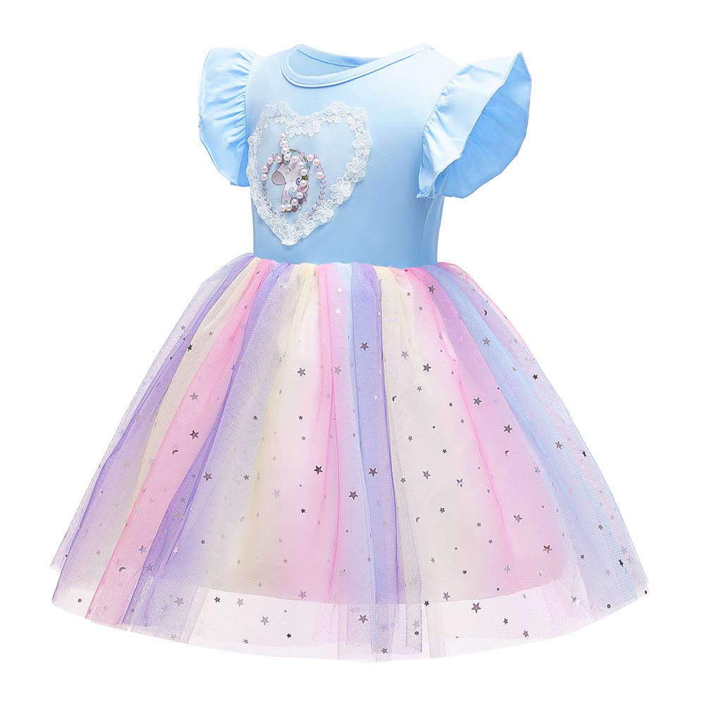 Seindeal Girls Unicorn Dress Summer Rainbow Tulle Grils' Dresses Kids Princess Dress for Cosplay Wedding Birthday Party Casual Outfits Clothing 2-10 Years