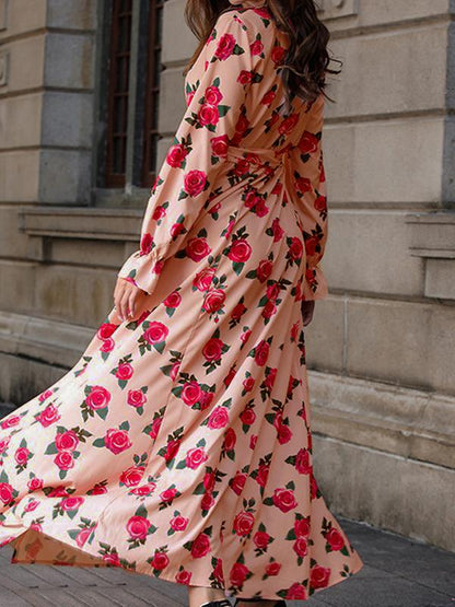 Flowers Flowy Sashes Side Slit Maternity Maxi Dress