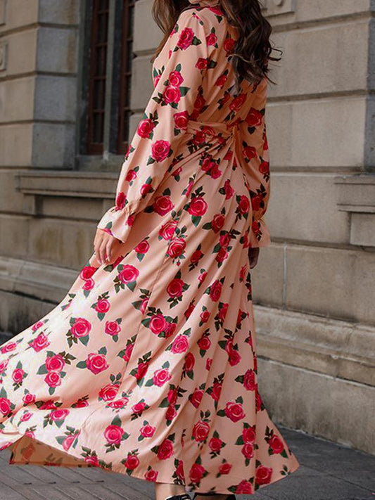 Flowers Flowy Sashes Side Slit Maternity Maxi Dress