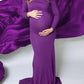 Seindeal Off Shoulder Backless Draped Mermaid Maternity Photoshoot Dress Pink