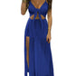 Solid Bowknot Slit Cut Out Flowy Floor Length Plunging Neckline Maternity Maxi Dress