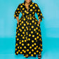 Seindeal Polka Dot Bow Belt Plus Size Turndown Collar Long Sleeve Maxi Dress