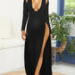 Double Slit Cut Out Evening Party V-neck Long Sleeve Maternity Maxi Dress