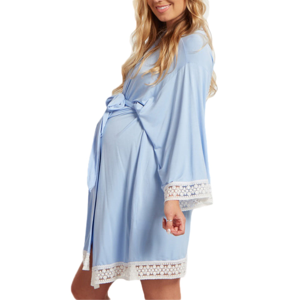 Seindeal Lace Nursing Nightdress Long Sleeve Maternity Pajama Kimono Sleepwear Dress