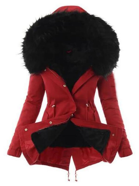 Patchwork Fur Drawstring Hoodie Long Sleeve Maternity Padded Coat