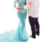 Seindeal Lace Bandeau Off Shoulder Maxi Maternity Mermaid Dress for Photoshoot