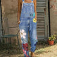 Seindeal Flowers button pockets with straps jeans jumpsuit denim dungarees women long jumpsuit